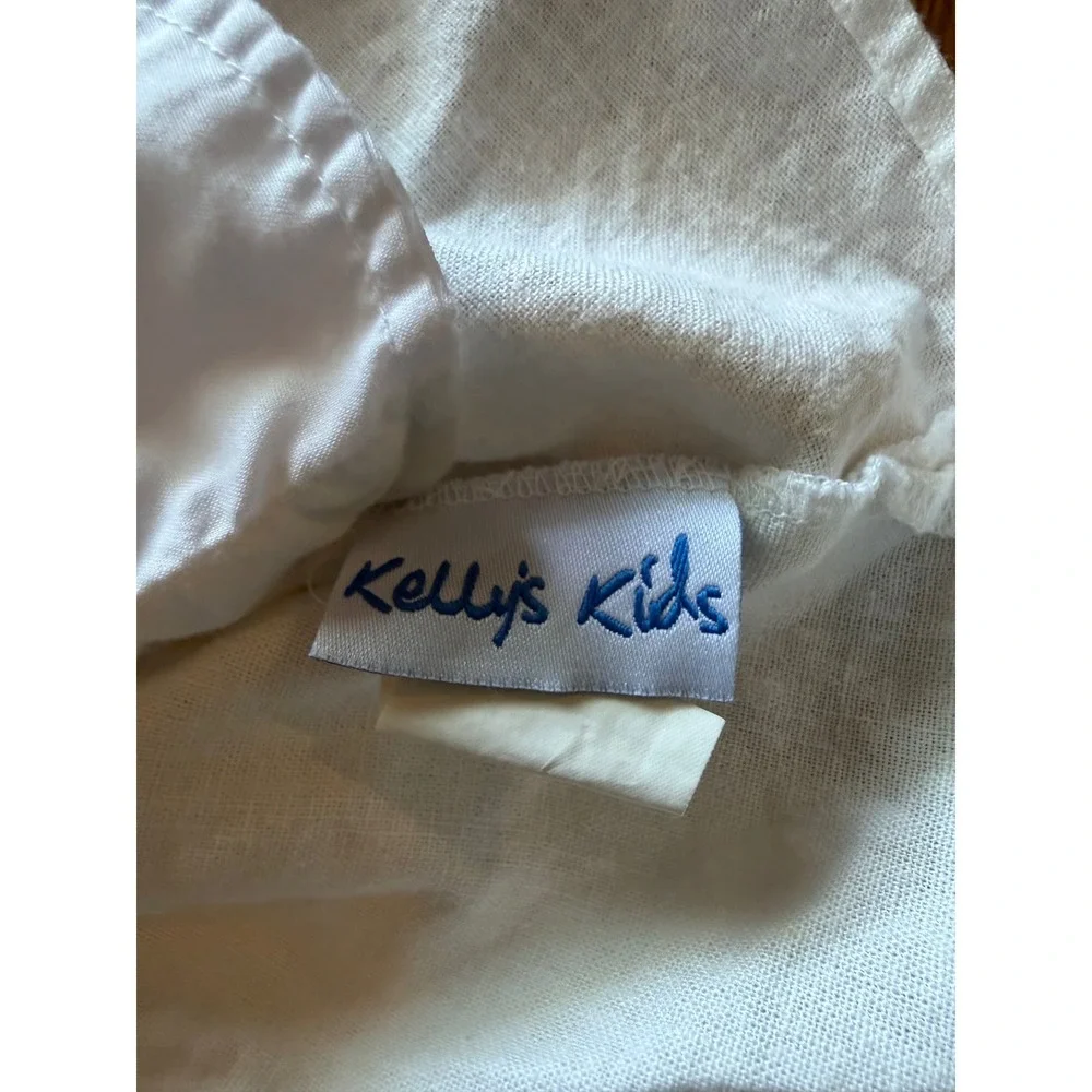 Kellys Kids 4-5 White Linen‎ Blend Ruffle Rosette Sun Dress Girls